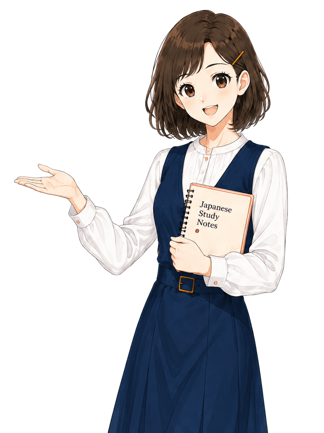 Japanese Story Notes guide holding a notebook